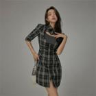 [no One Else] Heart-cutout Plaid Shirtdress Black - One Size