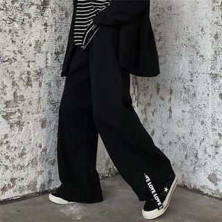 Slit-side Lettering Wide-leg Pants