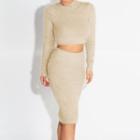 Set: Cropped Mock-neck Sweater + Midi Fitted Skirt