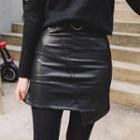 Buckled-waist Faux-leather Mini Skirt