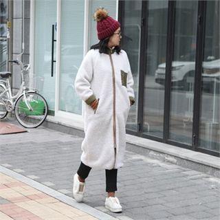 Contrast-trim Fleece Coat One Size