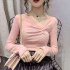 Asymmetric Shirred Long-sleeve Top