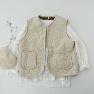 Plain Button-up Oversize Vest Almond - One Size