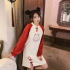 Long-sleeve Rabbit Print Mandarin Collar Dress