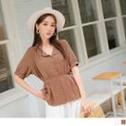 Tie-waist Short-sleeve Plain Blouse