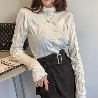 Turtleneck Crinkled Slim-fit Top