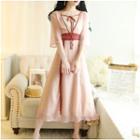 Traditional Chinese 3/4-sleeve Chiffon A-line Midi Dress