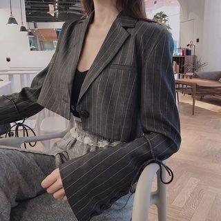 Long-sleeve Drawstring Striped Cropped Blazer