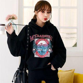Raglan-sleeve Graphic Fleece-lined Hoodie