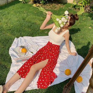 Set: Camisole Top + Dotted Mid A-line Skirt