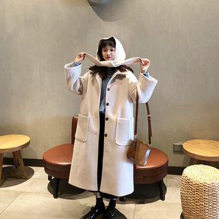 Detachable-hood Winter Mac Coat Light Beige - One Size
