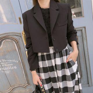 Single-breasted Cropped Blazer Black - One Size