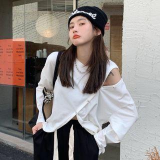 Long-sleeve Cold Shoulder Irregular T-shirt