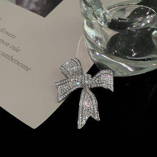 Bow Rhinestone Alloy Brooch 1pc - Silver - One Size