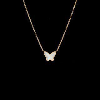 Butterfly Shell Pendant Alloy Necklace White Butterfly - Gold - One Size