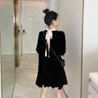 Color-block Velvet Long-sleeve Loose-fit Dress