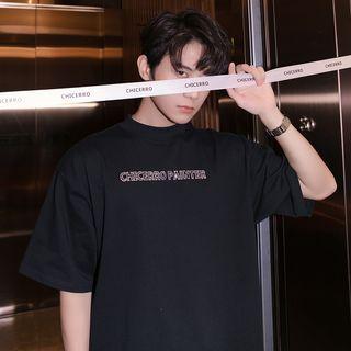 Short Sleeve Rhinestone Lettering T-shirt