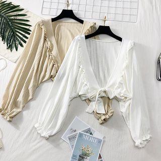 Open-front Ruffled-trim Cardigan