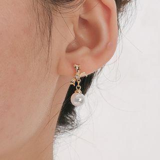 Faux Pearl Bow Alloy Dangle Earring 1 Pair - Stud Earrings - White & Gold - One Size
