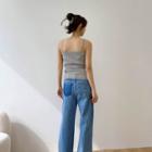 Washed Pocket-detail Wide-leg Jeans With Sash
