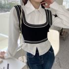 Long-sleeve Crop Shirt / Sweater Vest