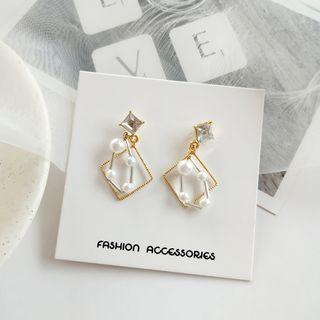 Rhinestone Faux Pearl Alloy Square Dangle Earring