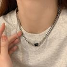 Rectangle Rhinestone Layered Stainless Steel Necklace Black & Silver - One Size