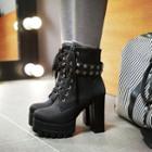 Platform Chunky Heel Studded Lace-up Short Boots