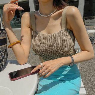 Strap-shoulder Knit Crop Top