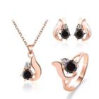 Set: Rhinestone Alloy Pendant Necklace + Earring + Ring 1 - 4282 - Faux Gold - One Size