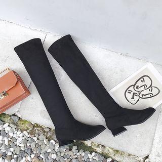 Elastic Faux Suede Low-heel Tall Boots