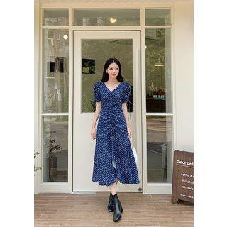 Drawcord Floral Maxi Dress Blue - One Size