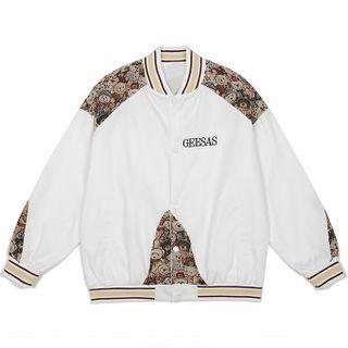 Bear Print Panel Baseball Jacket