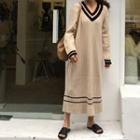 Rib Knit Long-sleeve Midi Dress Almond - One Size
