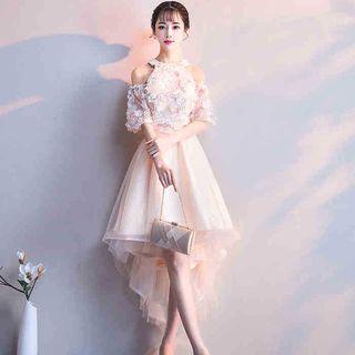 Elbow-sleeve / Cap-sleeve Embroidered Short Prom Dress