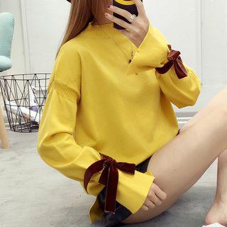 Mock-neck Tie Cuff Sweater