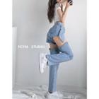Detachable Washed Straight-cut Jeans