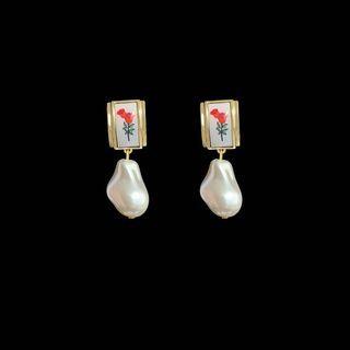 Flower Irregular Pearl Dangle Earring 1 Pair - Gold - One Size