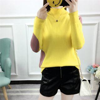 Colour Block Mock-neck Long-sleeve Knit Top