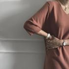 Wool V-neck 3/4-sleeve Midi Dress