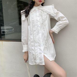 Set: Long-sleeve Collared Mini Sheath Dress + Slipdress