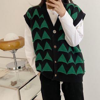 Triangle Print Button-up Sweater Vest