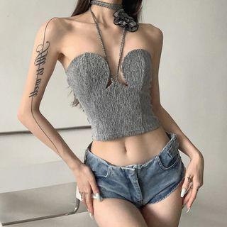 Patterned Flower Detail Halter Top