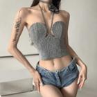 Patterned Flower Detail Halter Top