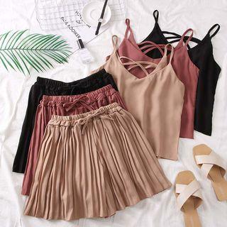 Set: Strappy Plain Top + Pleated Skort