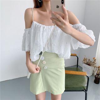 Set: Elbow-sleeve Cold Shoulder Top + Mini Skirt