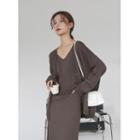 Set: V-neck Knit Camisole + Cardigan