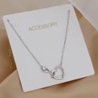 925 Sterling Silver Heart Rhinestone Necklace Silver - One Size