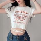 Lettering And Graphic Short Sleeve Crop T-shirt