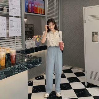 Linen Blend Wide Pants Sky Blue - One Size